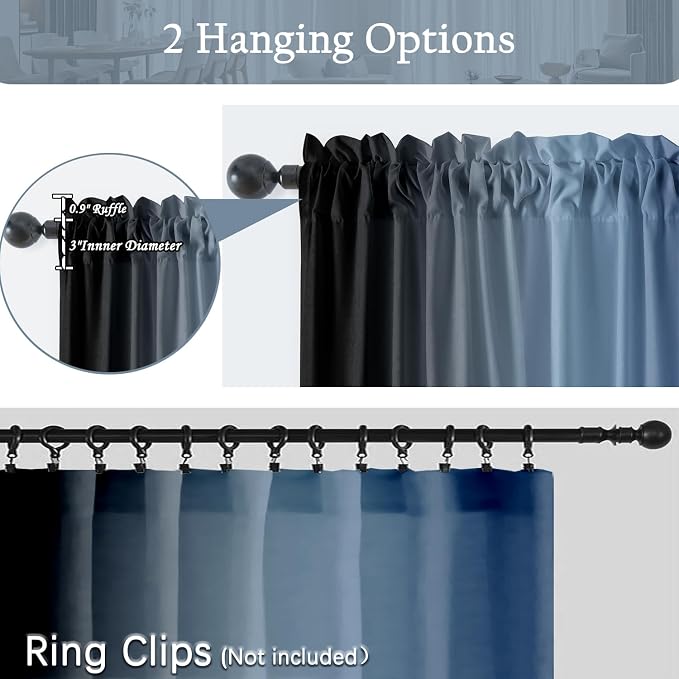 Navy Blue and Black Curtains for Living Room 84 Inch Length Ombre Curtains 2 - Image 6