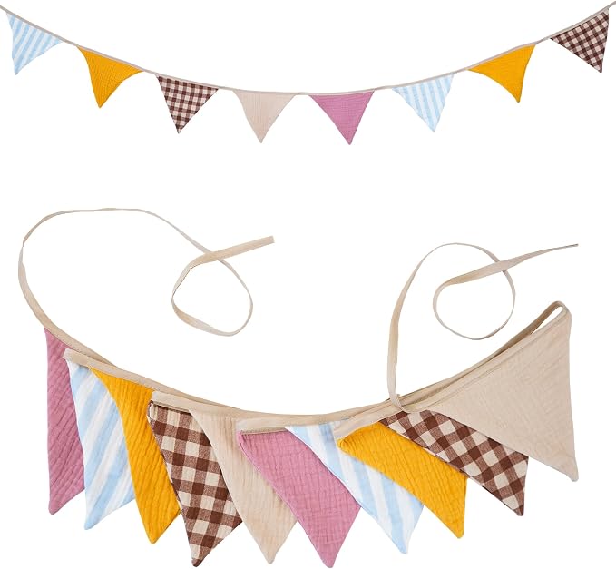 2Pcs Triangle Bunting Flag No-DIY Cotton Fabric Garland Reusable Party Banner by DIAKOPES