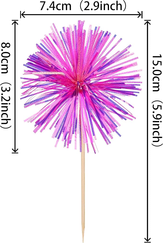 30 PCS Foil Firework Cupcake Toppers Happy Birthday Cupcake Toppers Sparkle - Image 2