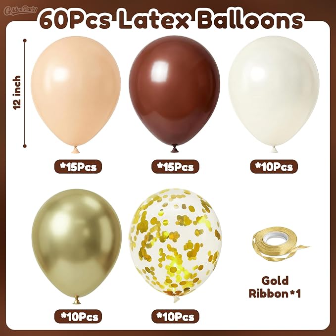 Brown Gold Balloons, Anniversary, Graduation, Wedding Party Decorations - Image 2