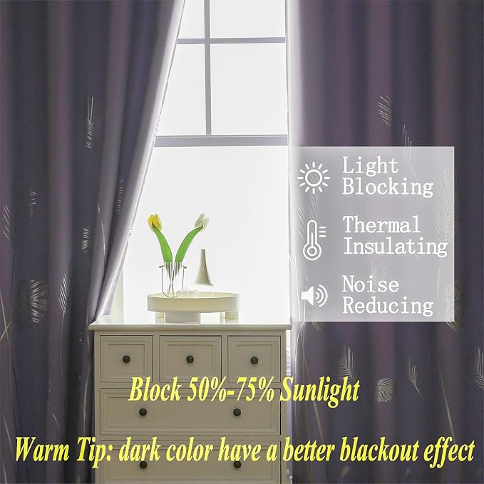 Lilac Blackout Curtains for Living Room, Room Darkening Curtains - Image 6