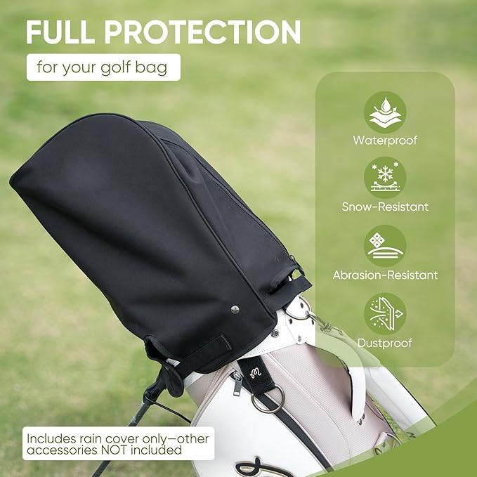Golf Bag Rain Cover Hood Waterproof 1680D Nylon Dustproof Universal Fit with Adjustable Rain Cape for Stand/Cart Bags, All Black or US Flag Style