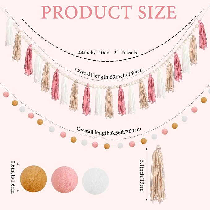 SmoothNovelty 2 Pcs Boho Tassel Garland Decor Include 1 Boho Tassel Garland - Image 2