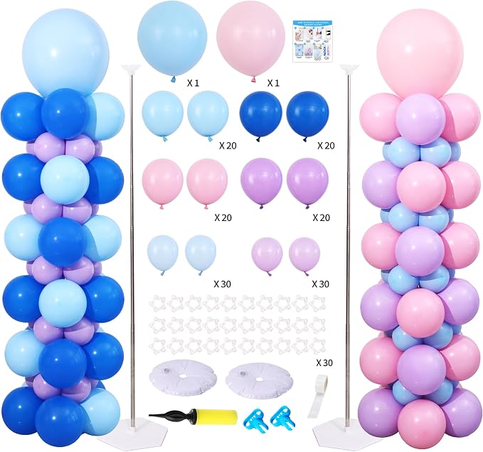Blue Pink and Purple Balloon Column Stand Kit Set of 2 by KIRINDECORATION