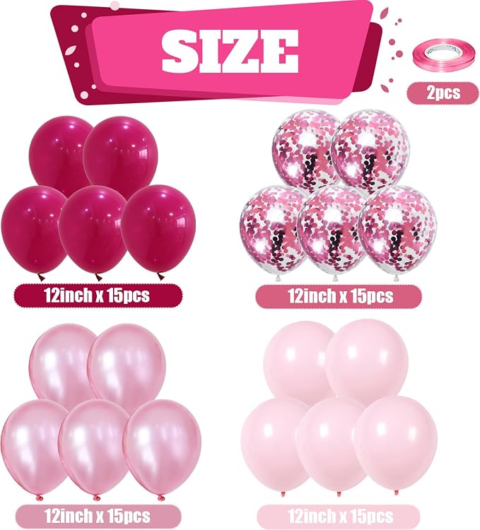 Togvu Hot Pink and Baby Pink Balloons, 60 Packs 12 Inch Premium Pink Latex - Image 2