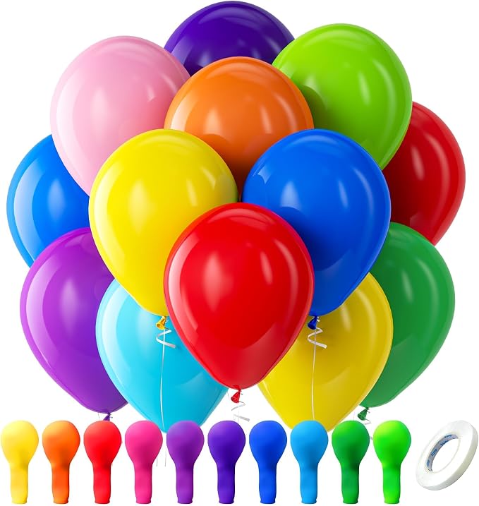 Bezente Assorted Rainbow Latex Balloons, 100 Pack 12 inch Round Helium Bright by Bezente