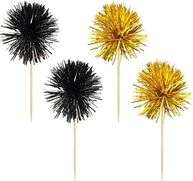 Gyufise 30Pcs Foil Firework Cupcake Toppers Sparkle Tinsel Cake Toppers Tinsel - Image 3