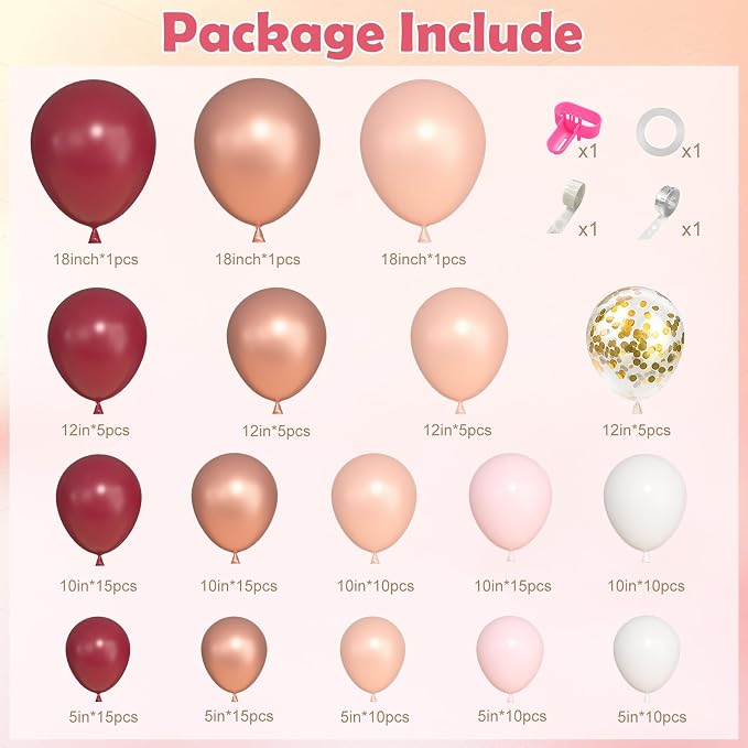 157Pcs Burgundy Rose Gold Balloons Garland Arch Kit | Different Sizes Pink - Image 2