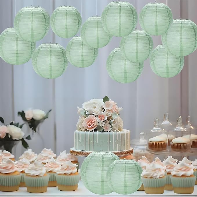 Dusty Sage Green Paper Lanterns 12Pcs Hanging Round Paper Lanterns Decorative - Image 5