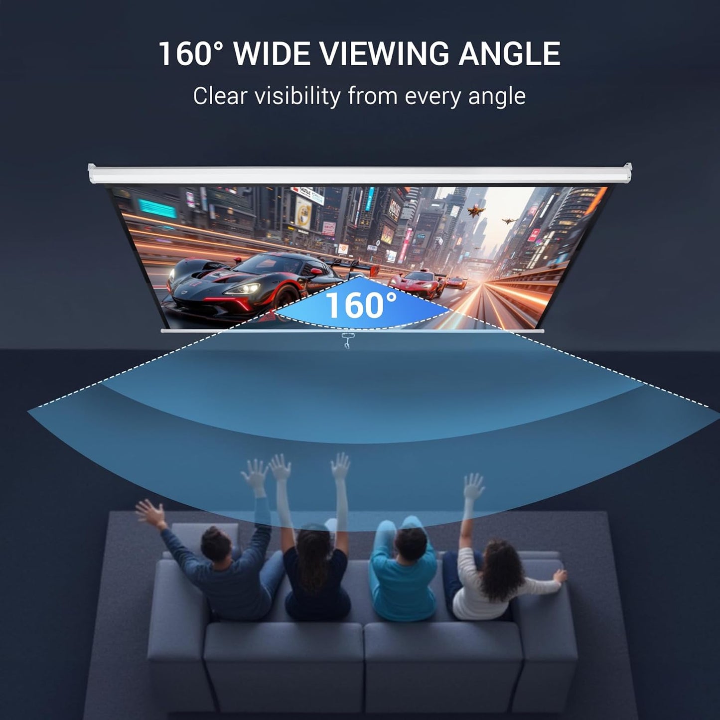 ZENY Projector Screen Pull Down 100 Inch 16:9 HD Projection Screen Folding Home Theater Portable Indoor Outdoor Movie Screen