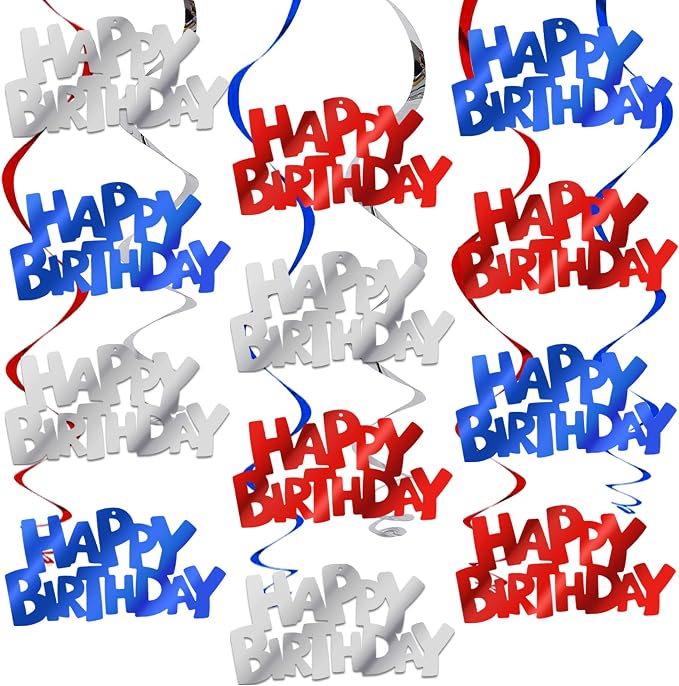 BEISHIDA 12 Pcs Happy Birthday Hanging Swirl Decorations, Men Boys Birthday by Beishida