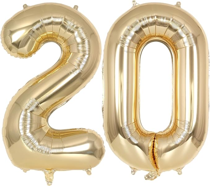 Champagne Gold Large Number 20 Balloon, 40 Inch Light Gold Foil Helium Number by AIQINHU