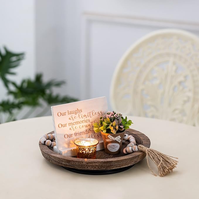 Hanobe Wooden Lazy Susan for Table Centerpiece, Round Serving Tray, 11.2" | - Image 4