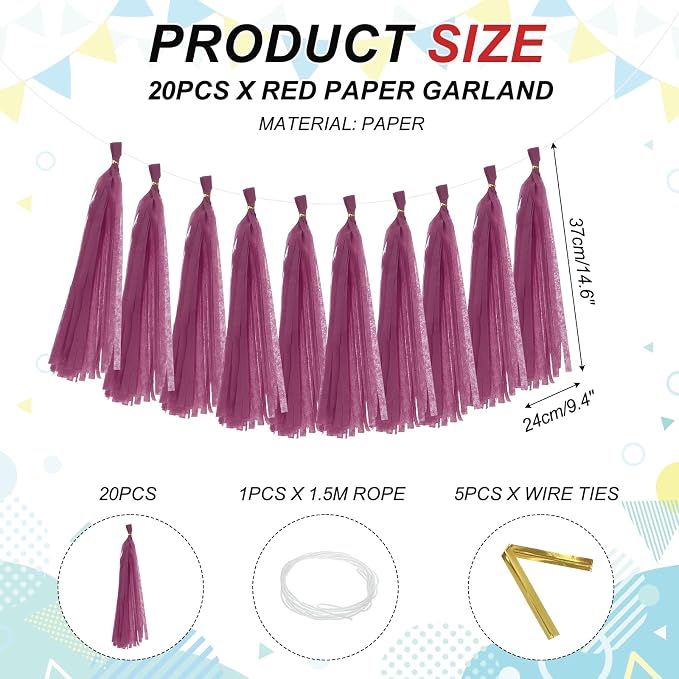 MECCANIXITY 20Pcs Tassel Garland Banner Tissue Paper - Image 2