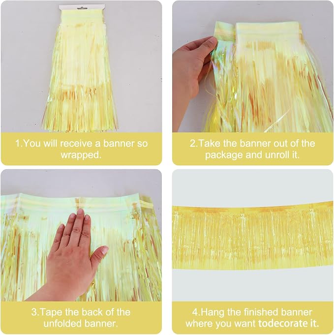 BEISHIDA Shining Yellow Fringe Garland Banner Wall Tinsel Foil Streamers | 3Pack - Image 3