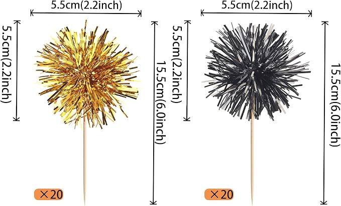 40 PCS Foil Firework Cupcake Toppers Sparkle Tinsel Cupcake Picks Fireworks - Image 2