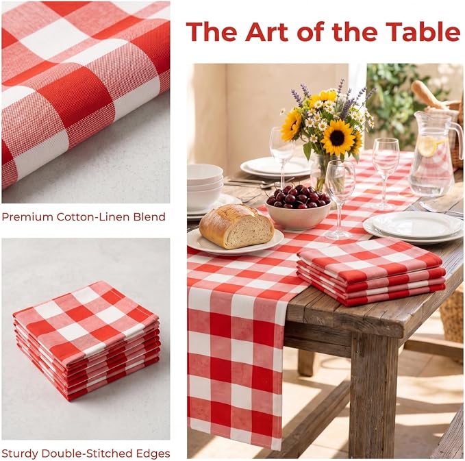 ShinyBeauty Red and White Checkered Table Runner, 108 Inches Long, 4 Packs | - Image 4