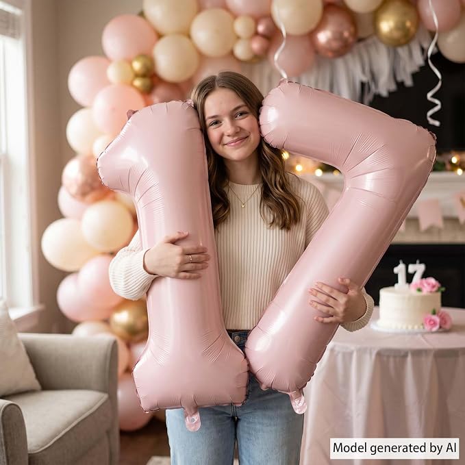 Soft Pink Number 17 Balloon 40 Inch, Pastel Foil Digits Theme Party Supplies - Image 6