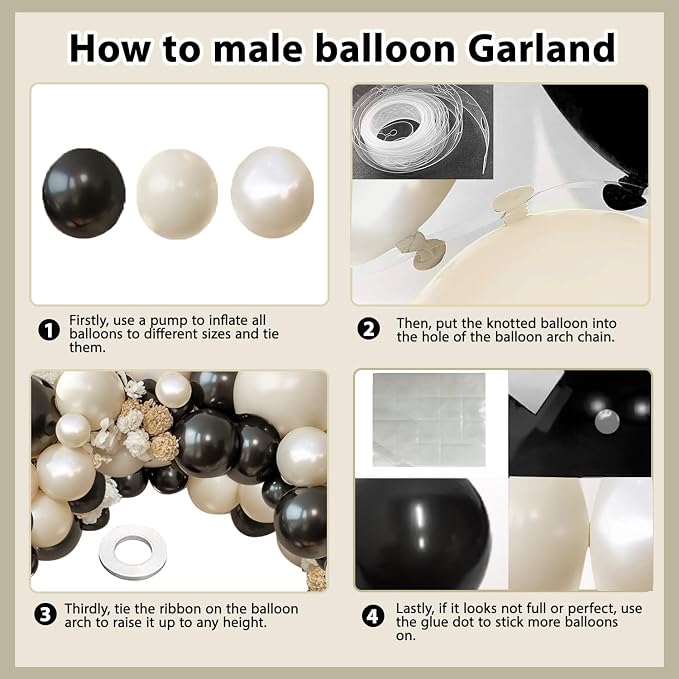 Black and White Balloons Arch Kit 119 PCs Double Stuffed | Elegant Luxural - Image 4