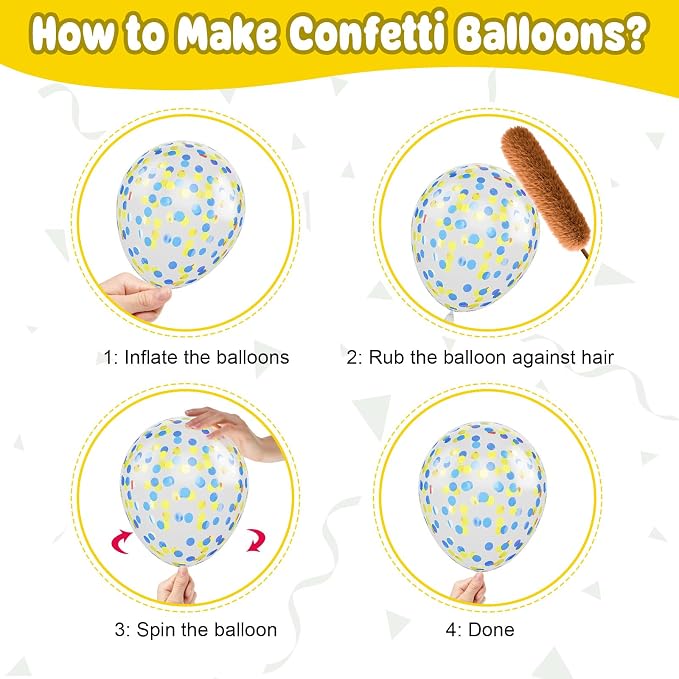 Blue and Yellow Balloons, 12 Inch Banana Print Blue Yellow Gold Confetti Balloon - Image 4