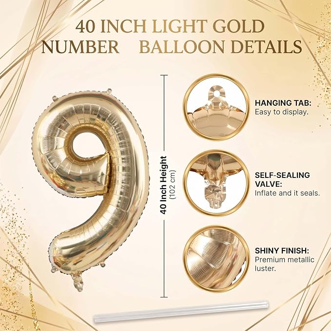 White Gold Number 9 Balloon 40 Inch, Champagne Foil Digit | Stunning White Gold - Image 4