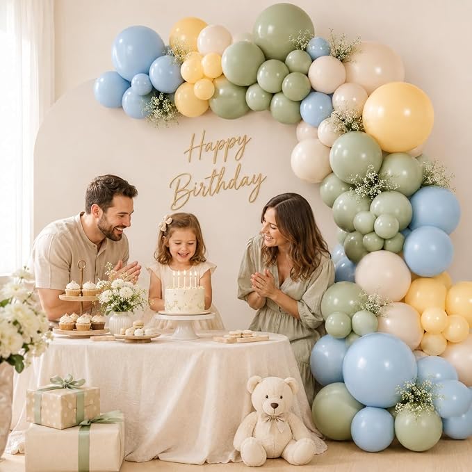 HILAVO Sage Green Dusty Blue Yellow Balloon Garland 126 Pcs Slate Blue Olive - Image 6
