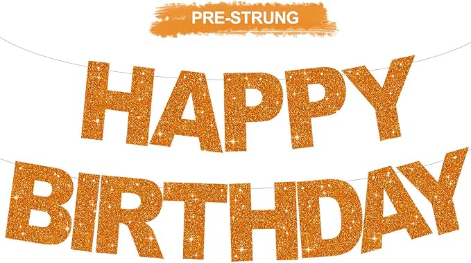 BEISHIDA Pre-Strung Glitter Orange Happy Birthday Banner Party Sign Decor | NO by Beishida