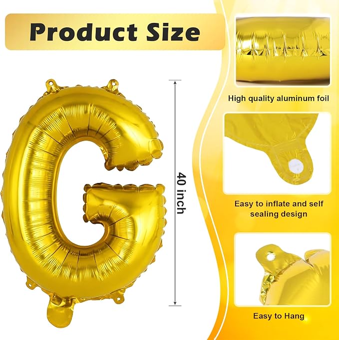 Gold Letter G Balloons, 40 Inch Large Foil Letter Balloons, Custom Phrase - Image 2