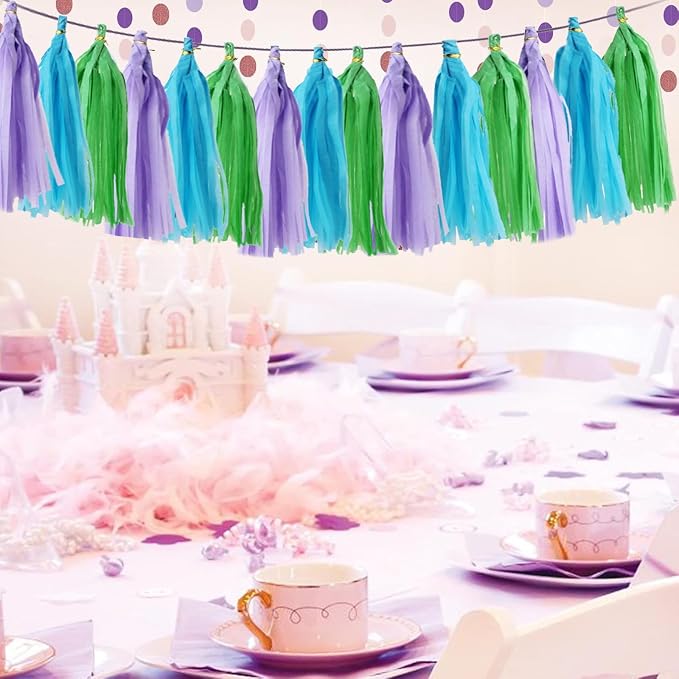 Blue Green and Purple DIY Tissue Paper Tassel Garland 30pcs Hanging Paper - Image 4