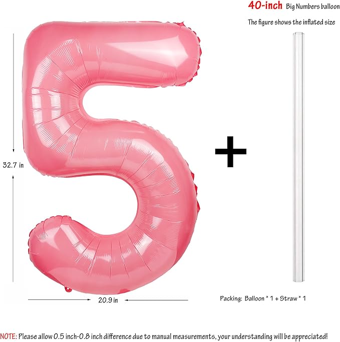 Macaron Pink Number 5 Balloon 40in Large Helium Foil Polyester Film Balloon | - Image 2