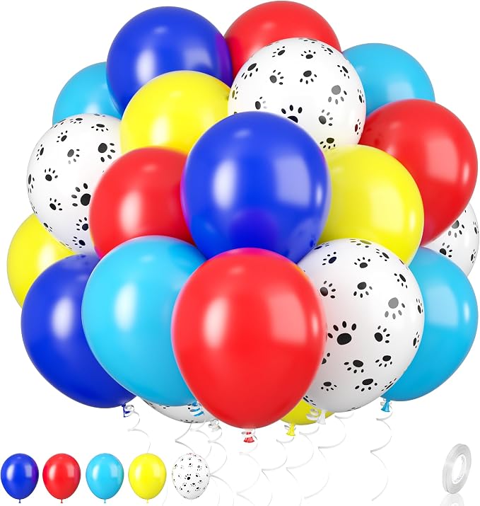 Dog Paw Balloons, 12 Inch Dog Paw Print Latex Balloons Red Yellow Blue Royal by BIAPIAN