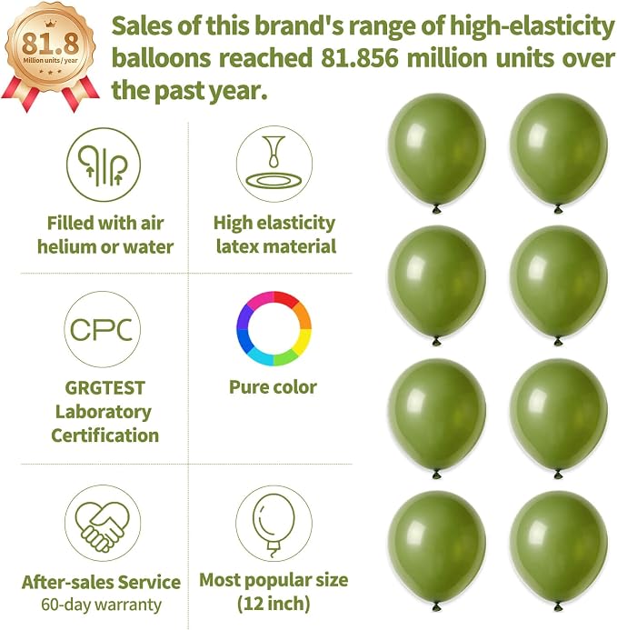 110pcs Olive Green Balloon 12 Inch, Olive Green Latex Balloons - Image 2
