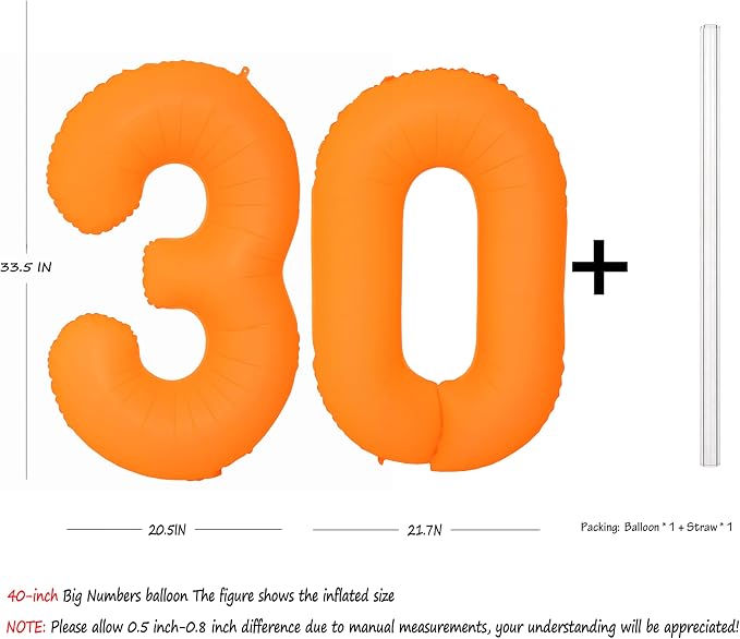 Orange Birthday Number 30 Balloon 40IN Fluorescent Orange 30 Balloon | - Image 2