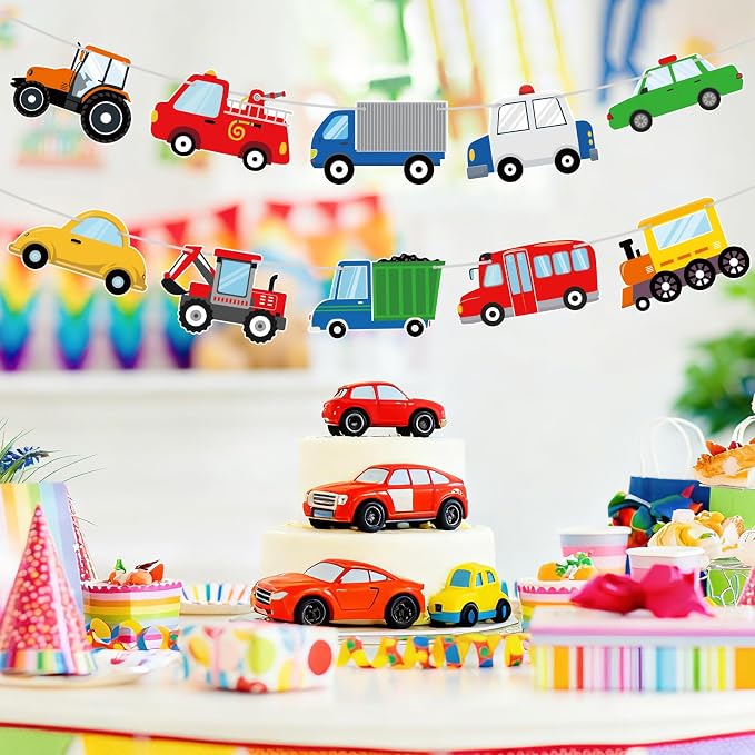 Hooqict Happy Birthday Banner Transportation Birthday Decorations Car Train - Image 9