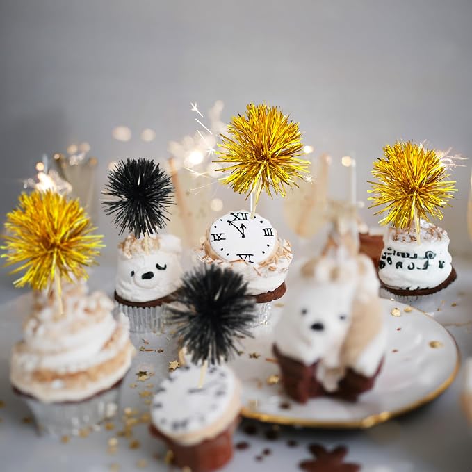 Gyufise 30Pcs Foil Firework Cupcake Toppers Sparkle Tinsel Cake Toppers Tinsel - Image 7