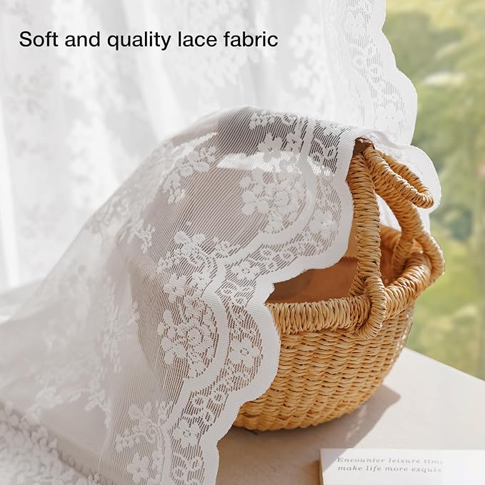 Anmao Vintage Lace Curtains 90 Inches Long 2 Panels Set, Romantic Elegant Light - Image 4