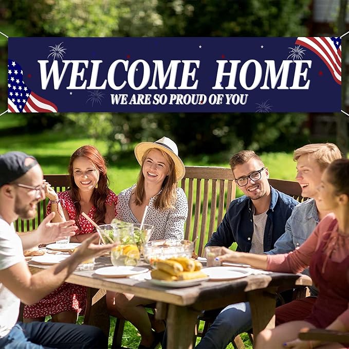 Welcome Home Banner White and Blue Homecoming Backdrop - Image 4