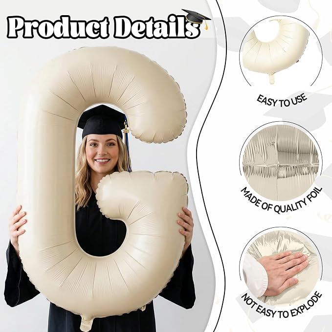 Biapian 40 Inch GRAD Balloons, Cream Letter Balloon, Large Banner - Image 3