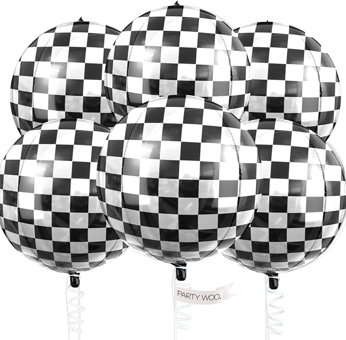 PartyWoo Checkered Large Round Giant 4D Jumbo Inflatable Foil Balloons 6pcs | by PartyWoo