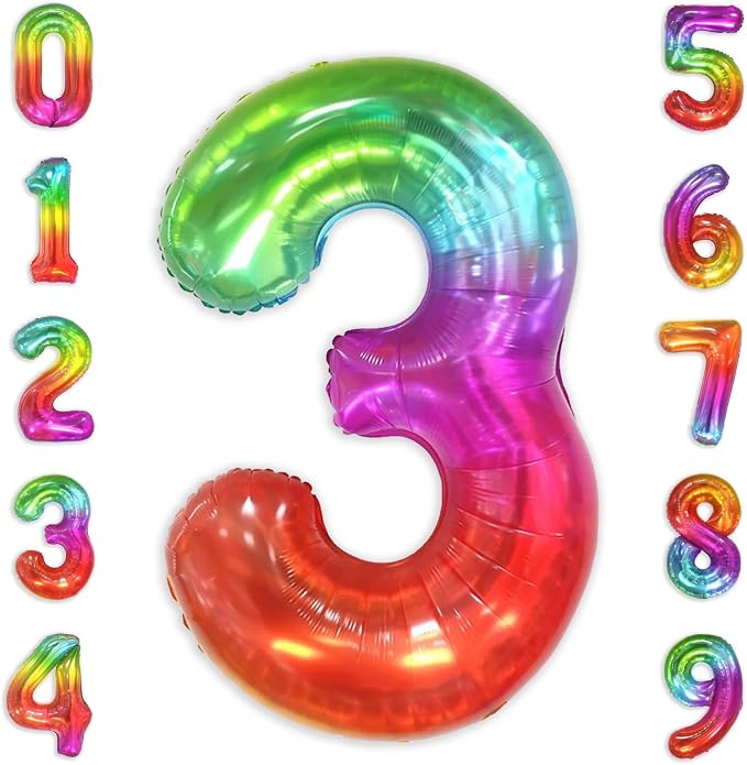 SUWEN Rainbow Number 3 Balloon 40 Inch, Big Colorful Balloons 0-9 | Large by SUWEN
