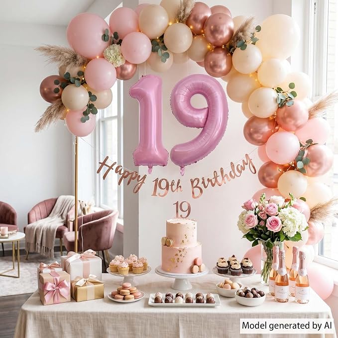 Pearlescent Pink Number 19 Balloon 40 Inch, Shiny Foil - Image 6