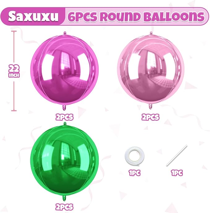 Green Pink Giant 4D Foil Balloons, 22 Inch Big Round Foil Balloon - Image 2