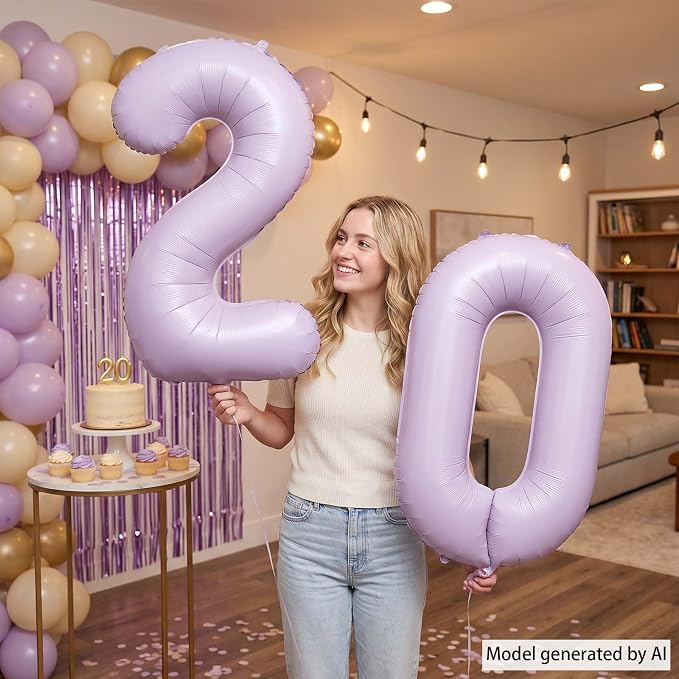 Cream Purple Number 20 Balloon 40 Inch, Foil Digits - Image 2