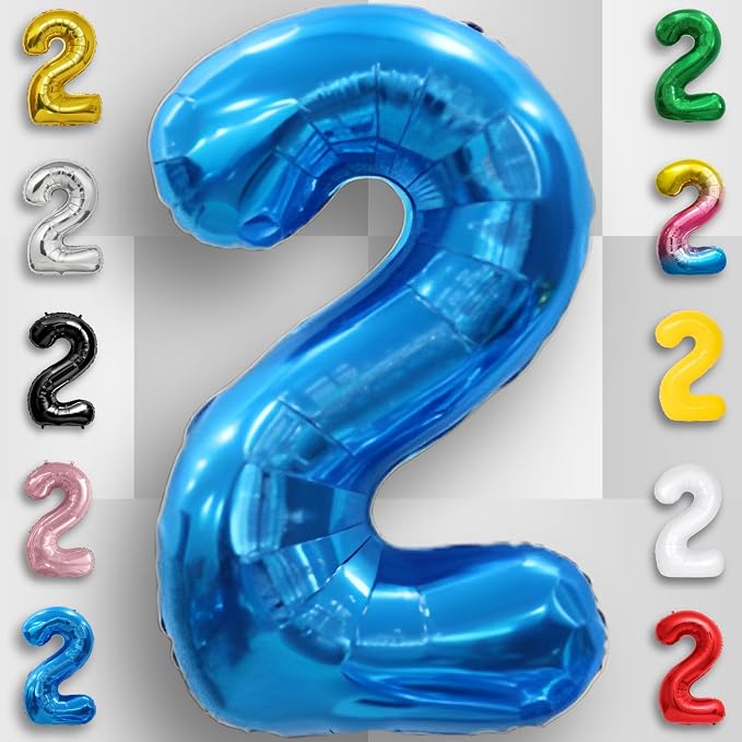Blue Number Balloon 2 Mylar Foil Balloons 16 inch - Image 3