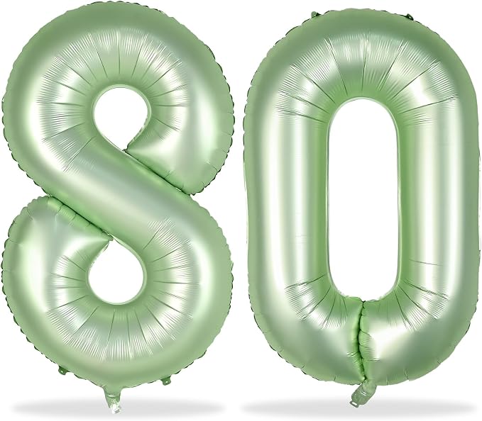 80th Birthday Balloons Sage Green by Lingqiang