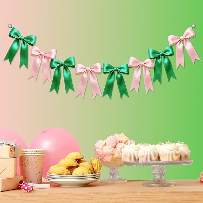 2 Strings of 16PCS Pink&Green Bow Garlands Banner Wicked Party Decoration by Unknown