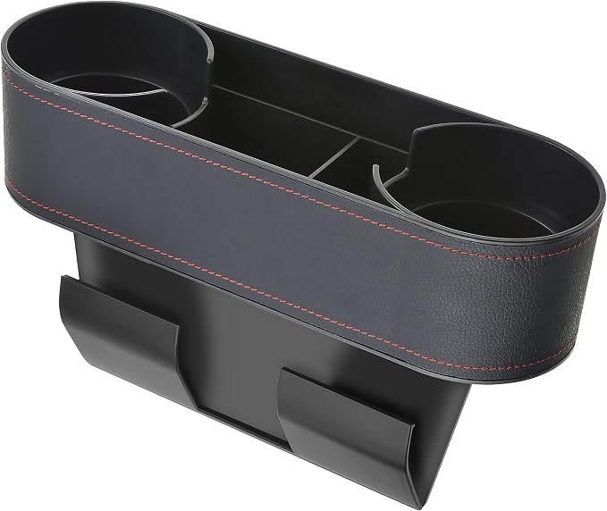 Console Side Pocket Cup Holder for Car, Slim Black | Car Seat Gap Filler by IOKONE
