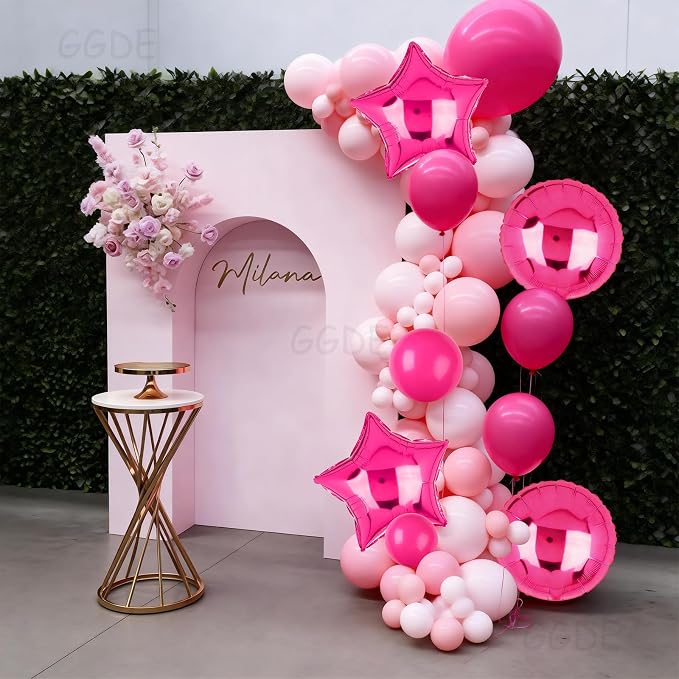 Hot Pink Balloons 18 Inch Round Star Foil Balloons 12 Inch Latex Balloons | - Image 3