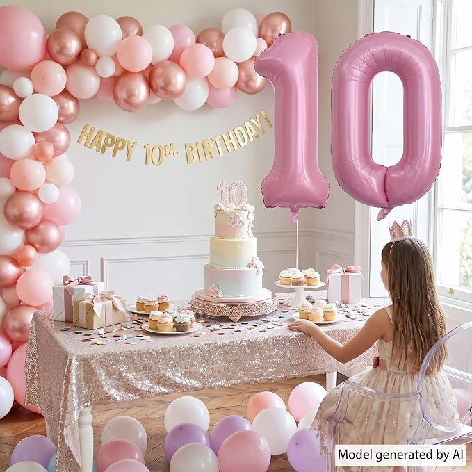 Pearlescent Pink Number 10 Balloon 40 Inch, Shiny Foil - Image 6