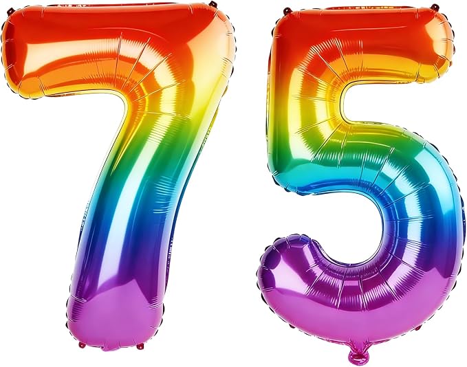 40 Inch Number 75 Balloons for 75th Birthday Party Decorations, 0-100 Rainbow by FOBELEC